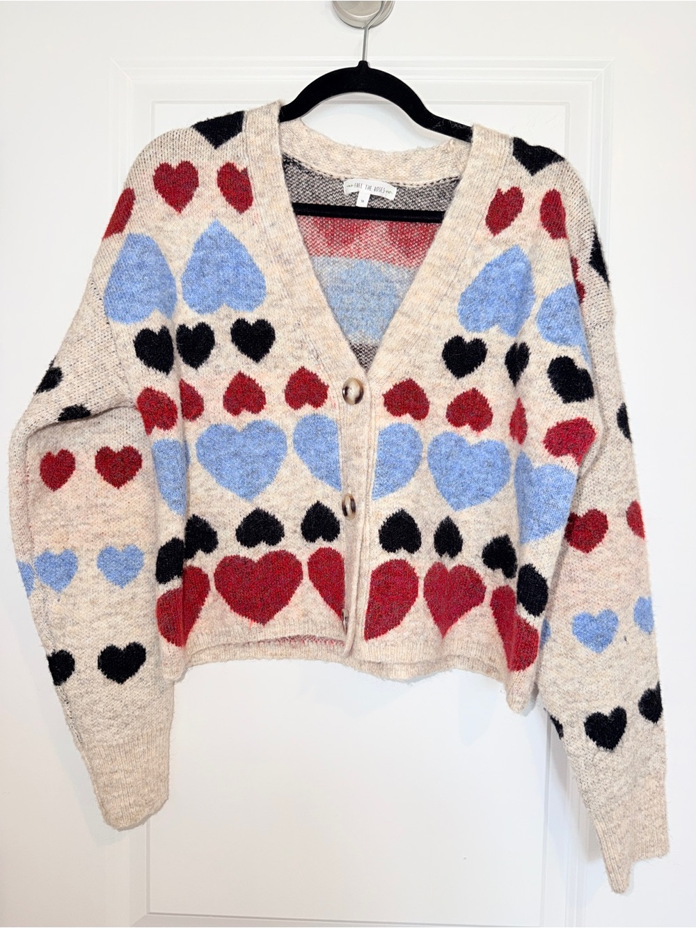 Free The Roses - Heart Pattern Button-Front Cardigan Beige Multi - Picture 4 of 6